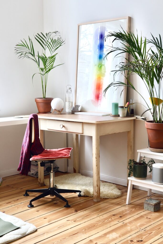 brown wooden table with brown wooden chair